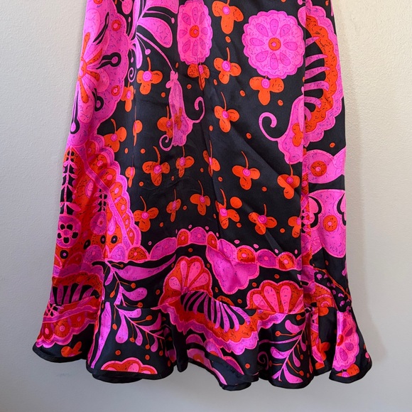 Vintage Betsey Johnson Silk Wrap Dress Size 6 Colorful Pink Black Orange Floral - Picture 7 of 8